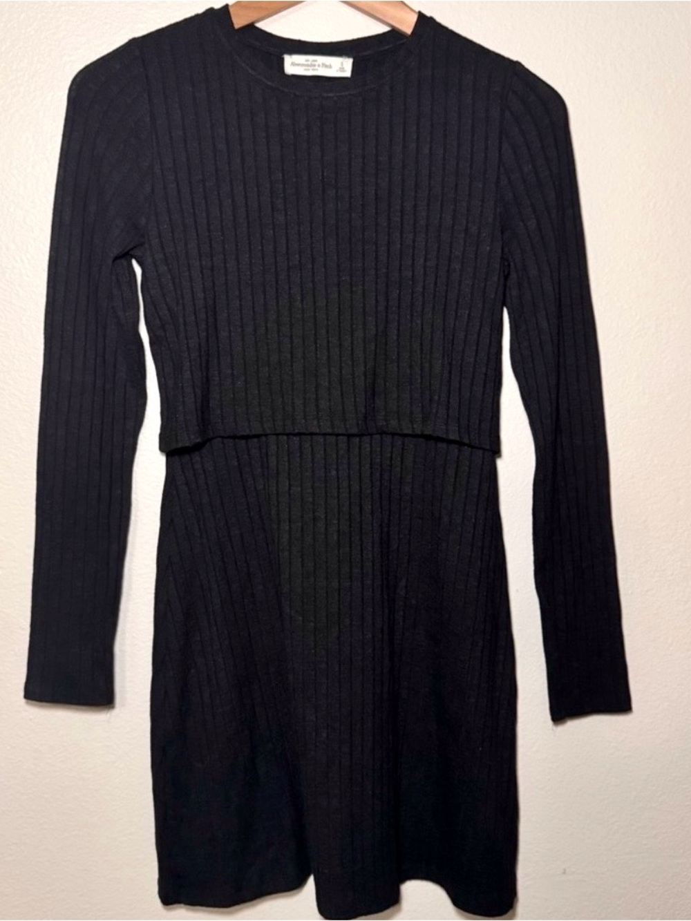 Abercrombie & Fitch Black Ribbed Long Sleeve Mini Dress Size Small